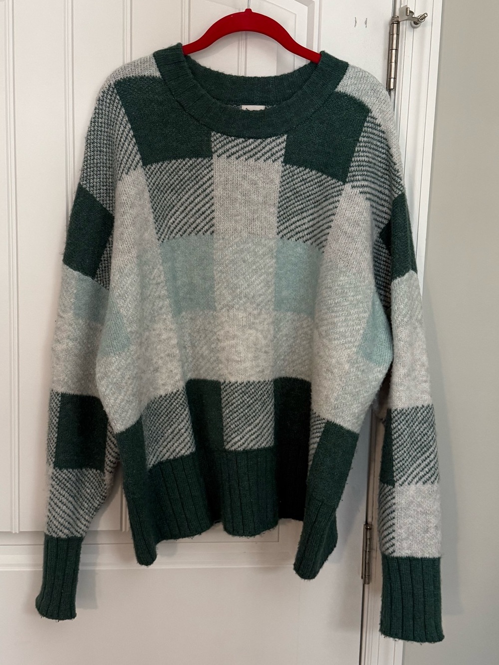 a new day Green and Cream Plaid Crewneck Sweater